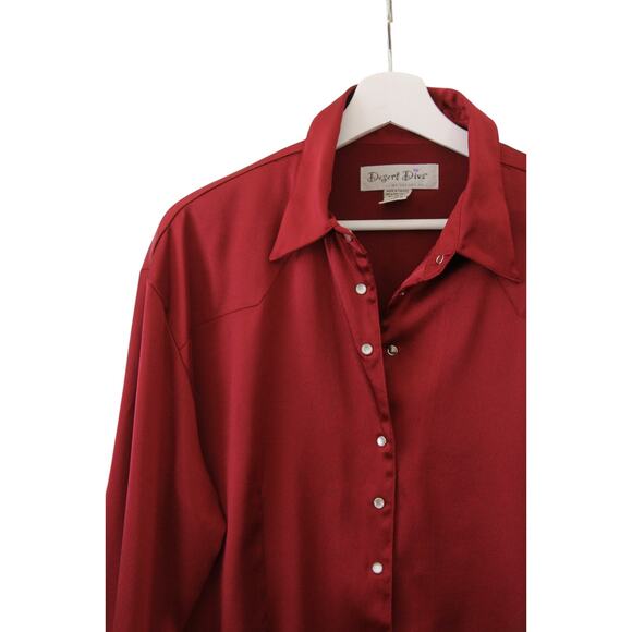 Desert Diva Sherry Holt Red Western Snap Satin Shirt Long Sleeve XL Vintage - Picture 2 of 4